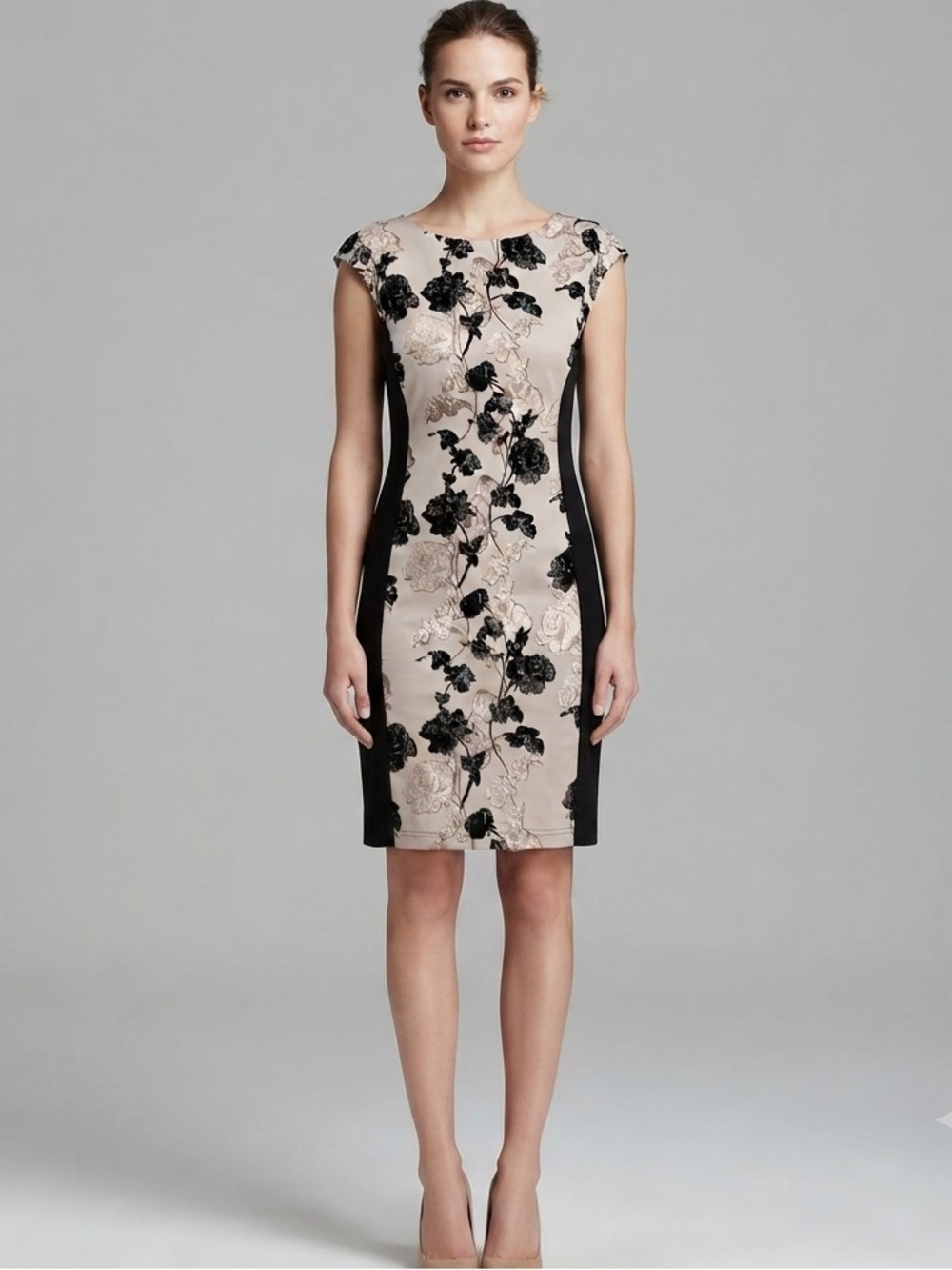 Weekend Max Mara Floral Rose Print Sheath Dress Cap Sleeve Colorblock Fitted
